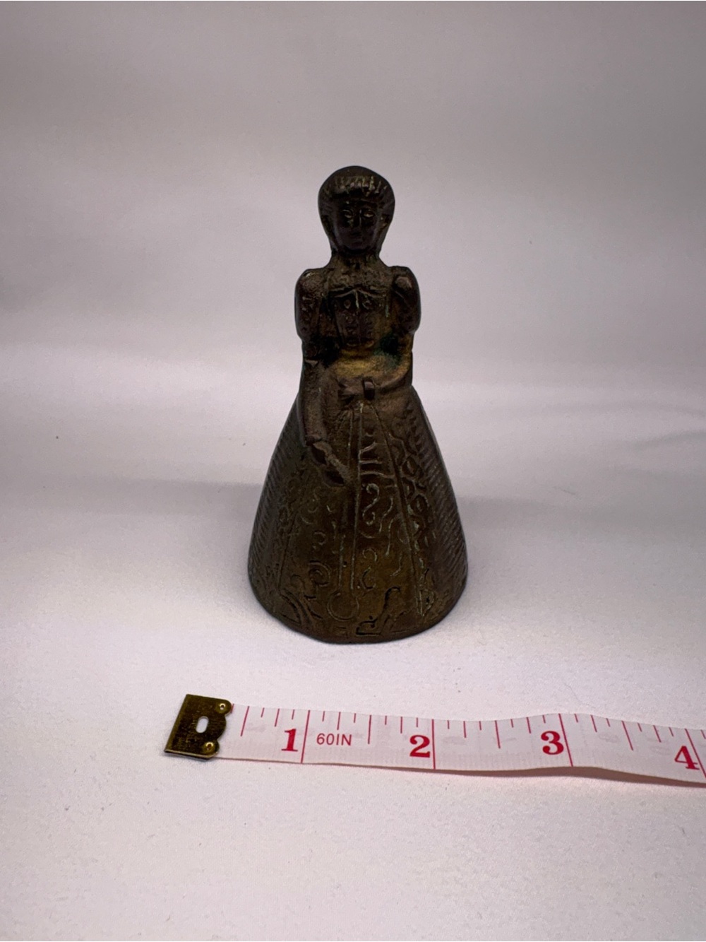 Vintage Brass Figural Lady Bell Victorian Maiden Tea Bell 4"